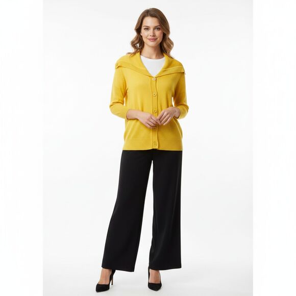 Adrienne Vittadini Women's Neon Yellow Knit Drape Neck Cardigan Sweater NEW M - Picture 9 of 10